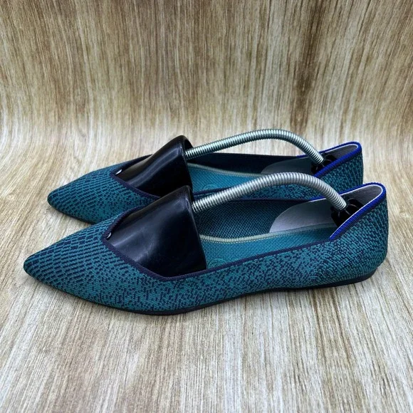 Rothy's The Point Women's 8.5 Spruce Python Geometric Knit Pointed Toe Flats - Picture 3 of 10
